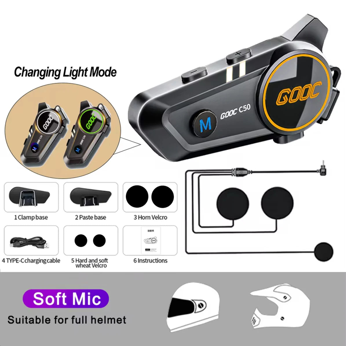 3D Surround Heavy Bass Motorcycle Helmet Headset