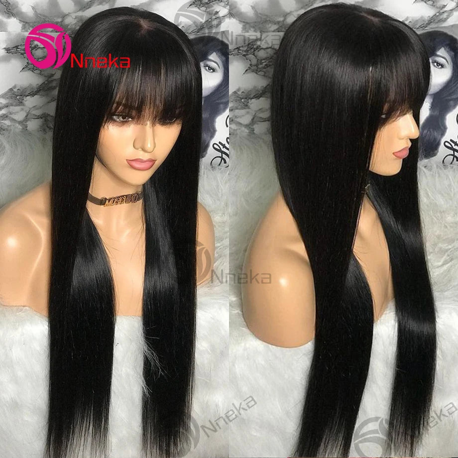 Bone Straight Human Hair Wig With Bangs