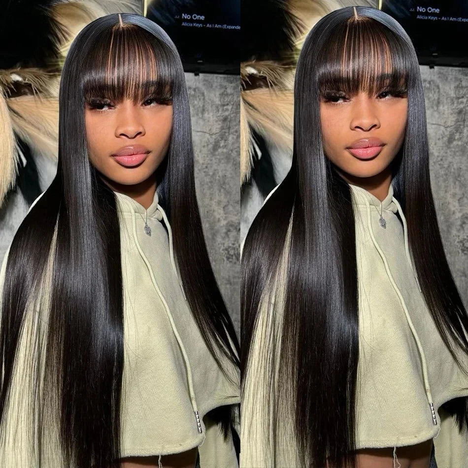 Bone Straight Human Hair Wig With Bangs