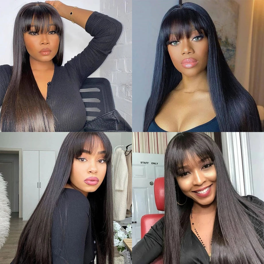Bone Straight Human Hair Wig With Bangs