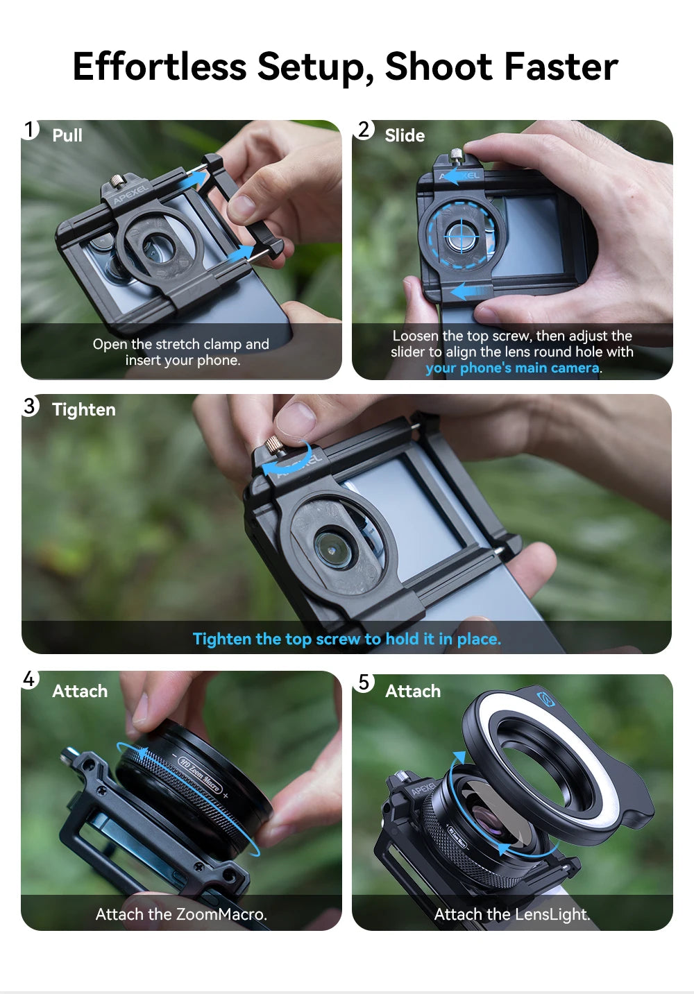 APEXEL 10-20X Zoom Macro Lens HD Micro Phone Camera Lenses