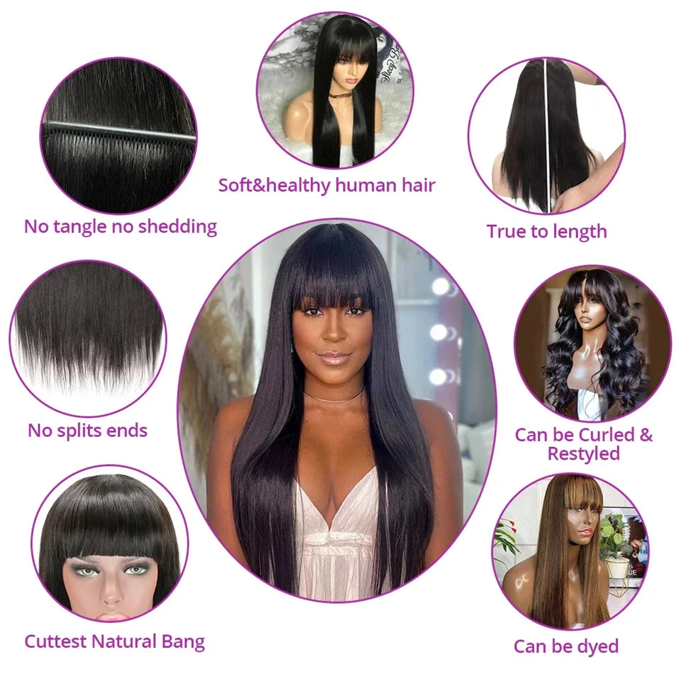 Bone Straight Human Hair Wig With Bangs