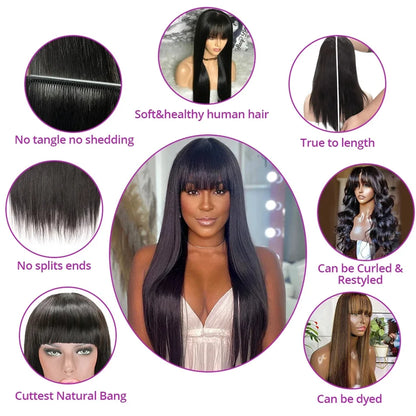 Bone Straight Human Hair Wig With Bangs