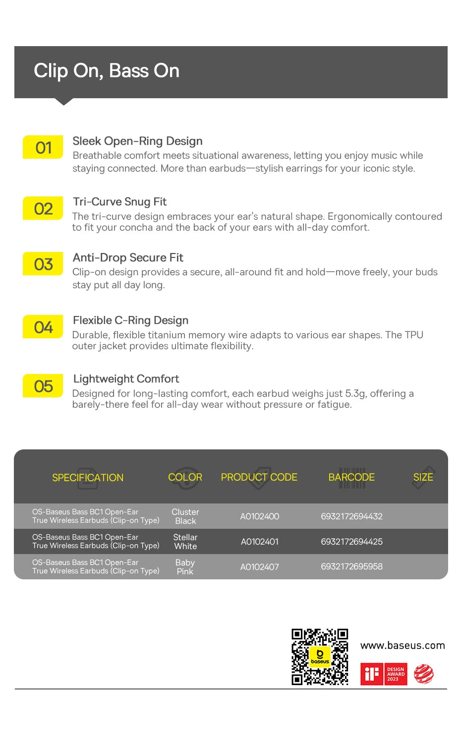 Baseus BC1 Ear Clip Earbuds