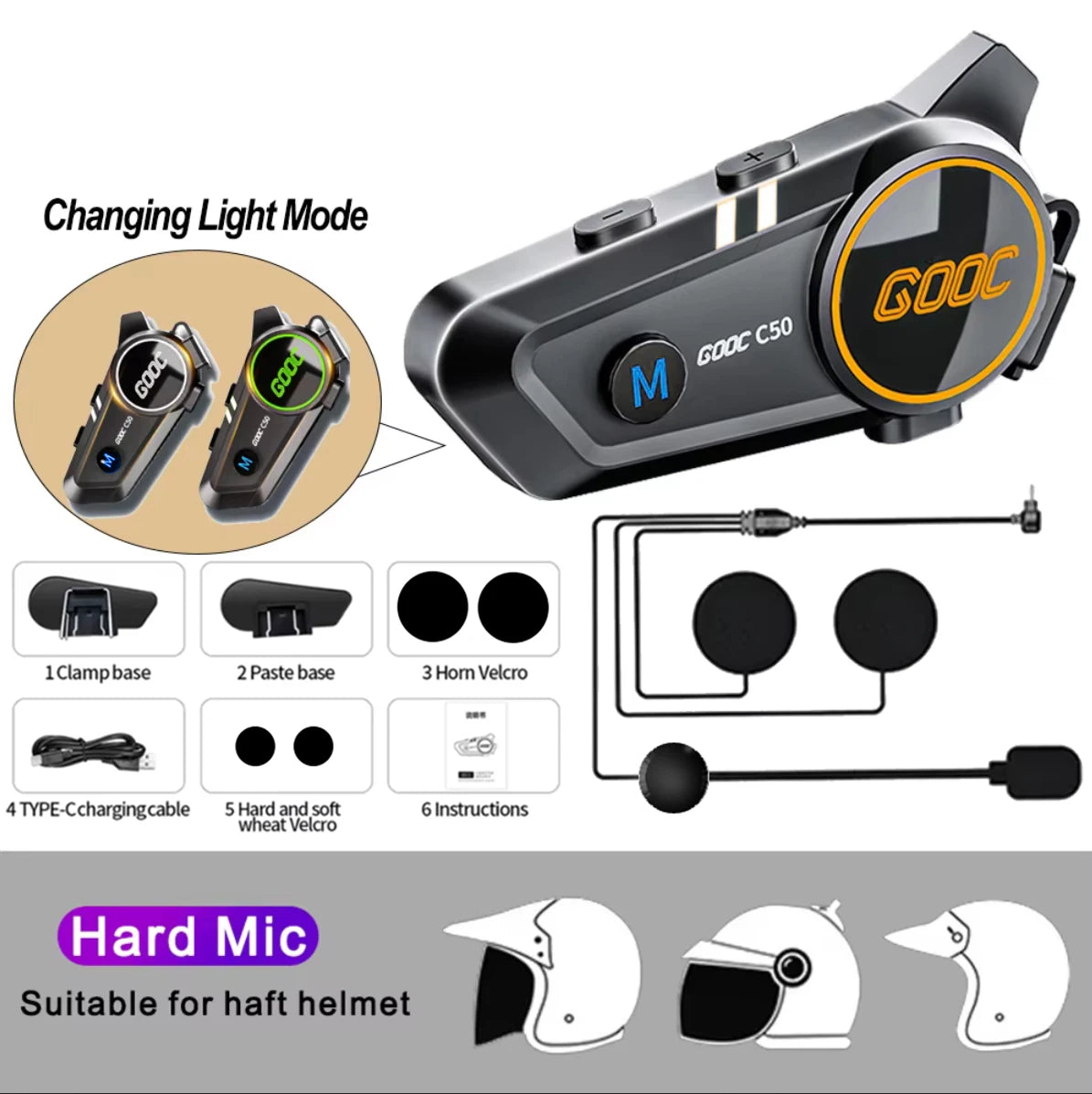 3D Surround Heavy Bass Motorcycle Helmet Headset