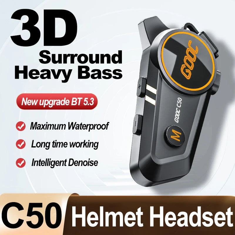 3D Surround Heavy Bass Motorcycle Helmet Headset
