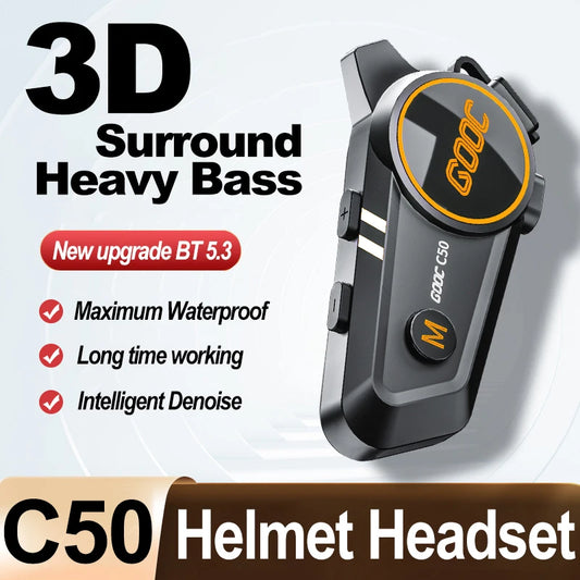 3D Surround Heavy Bass Motorcycle Helmet Headset