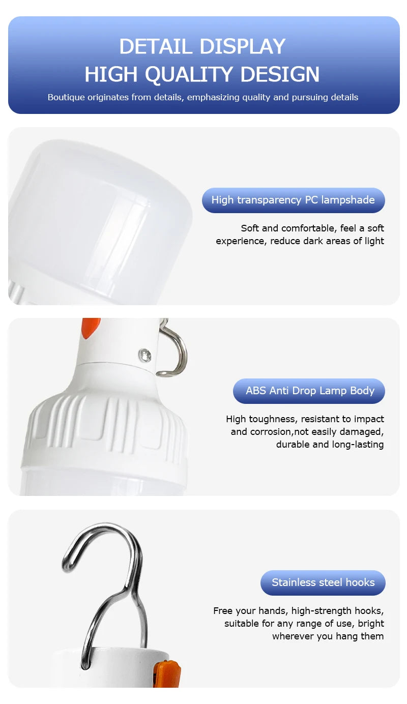 Rechargeable LED Indoor Outdoor Emergency Hookup Portable Lights