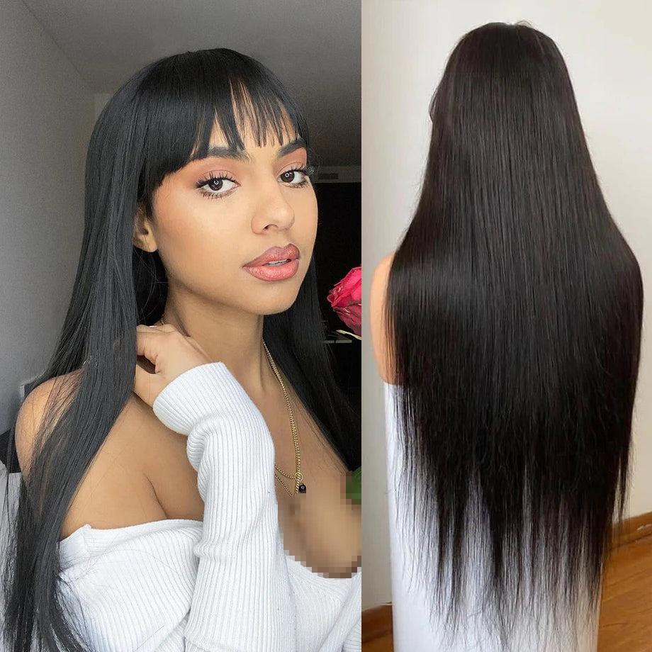 Bone Straight Human Hair Wig With Bangs