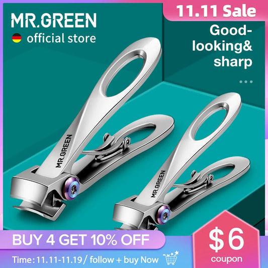 MR.GREEN Nail Clippers Wide Jaw Opening Stainless Steel Fingernail Clipper Thick Hard Toenail Cutter Manicure Scissors tools