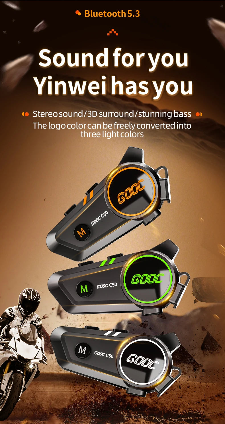 3D Surround Heavy Bass Motorcycle Helmet Headset